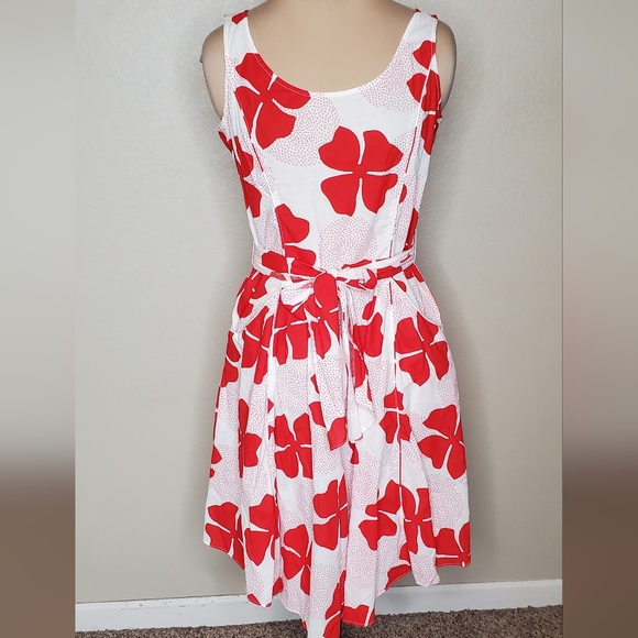 Sea&Sky Medium Red Floral Midi Dress Sleeveless with pockets - Picture 1 of 9